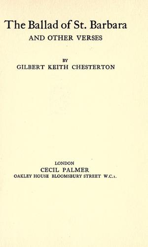 G. K. Chesterton: The ballad of St. Barbara (1922, C. Palmer)