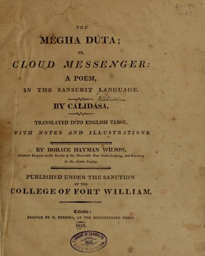 Kālidāsa: The Mégha dúta (1813, Printed by P. Pereira)